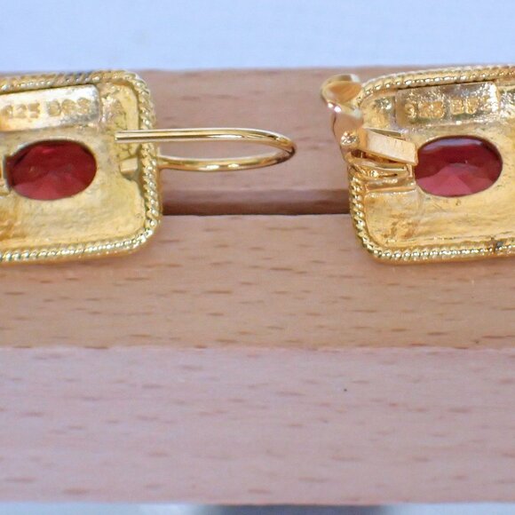 Genuine Faceted Garnet Drop Earrings - Picture 3 of 7